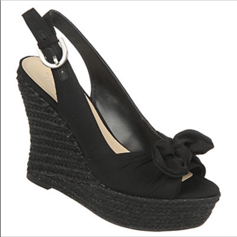 Franco Sarto “Lacey” Black Satin Bow Espadrilles